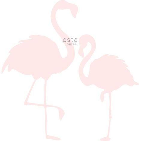 papier peint panoramique flamants roses mère et enfant rose clair et blanc  - ESTAhome (1/5)