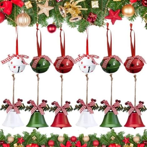 Pendentifs cloche de Noël - ZGEER - 12 unités - Multicolore - Fer - Décoration intérieure (1/4)