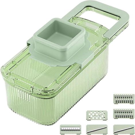 Hachoir à légumes multifonctionnel, râpe à aliments, 6 outils de coupe, hachoir à légumes rond avec récipient, cuisine et salle à manger (1/4)