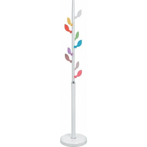 Portemanteau sur pied en métal blanc avec crochets forme de feuilles multicolores-Longueur 30 x Profondeur 30 x Hauteur 172 cm (1/5)