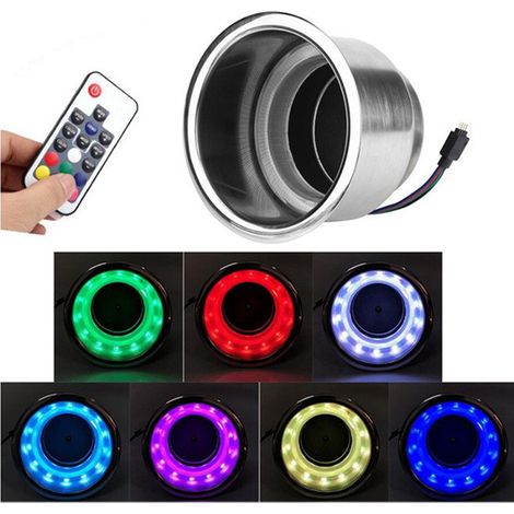 Remote controlled stainless steel 304 drink holder, 12V LED lighting with color change, set of 4, for nautical accessories, yachts and motorhomes.