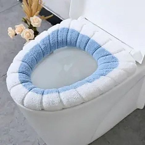 Tapis de toilette en fibre PAN souple et élastique, parfait pour une utilisation toute l'année (blanc et bleu) (1/5)
