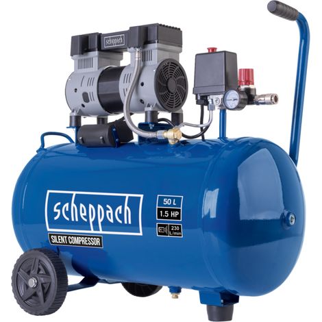 [JAMAIS UTILISÉ] Scheppach Compresseur HC52Si - Super silencieux 63dB(A) - 2 cylindres - 1100 W - cuve 50L - Pression 8 bar - Sans huile (1/2)