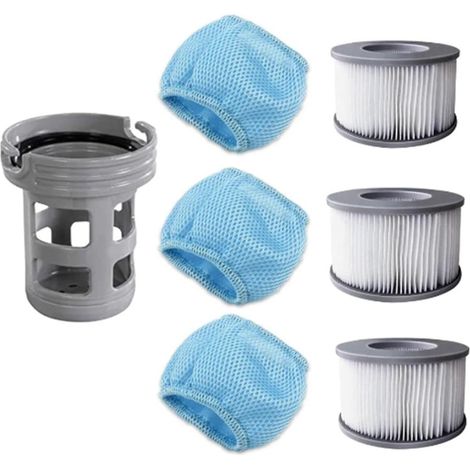 Lot de 7 filtres de rechange pour Miweba pour spas gonflables MSPA, avec support de support et sacs en maille, accessoires de filtration réutilisables en PVC (1/4)