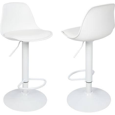 Lot de 2 Chaises de Bar Moderne Design, Assise Rembourrée en Faux Cuir Tabouret Bar, avec Dossier, Réglable en Hauteur Rotatif à 360°, pour Cuisine Bar, Blanc (1/5)