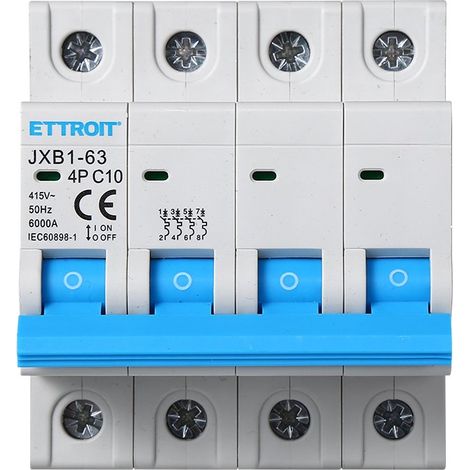 ETTROIT Interrupteur magnéto-thermique automatique 4P 10A 380V 6Ka 4 modules DIN JX141060