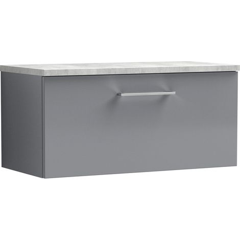 Nuie Arno Wall Hung 1-Drawer Vanity Unit with Bellato Grey Worktop 800mm Wide - Satin Grey (1/4)