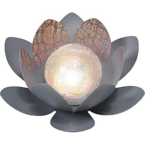 Lampe solaire décorative en métal effet verre brisé, lampe solaire lotus, étanche, pour la décoration extérieure et l'éclairage de jardin. (1/5)