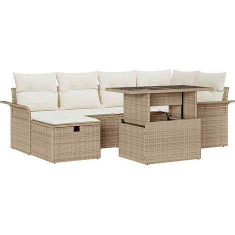 Garden Sofa Set with Cushion 7 pcs Beige Poly Rattan vidaXL (1/5)
