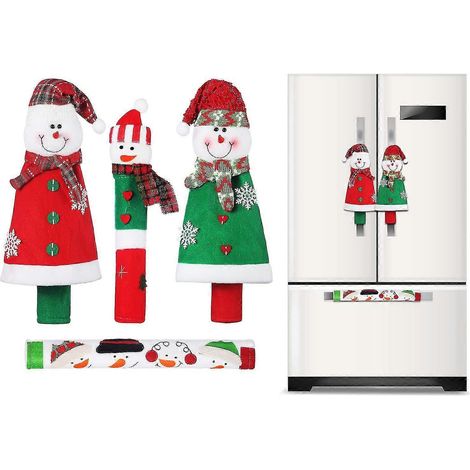 Lot de 4 protège-poignées de réfrigérateur à motif bonhomme de neige, pour micro-ondes et autres accessoires de cuisine. (1/5)