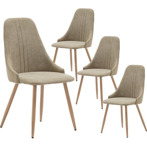 MICAT - Lot de 4 Chaises Tissu Vert 3 Lignes Surpiquées Pieds Métal Effet Bois (1/5)
