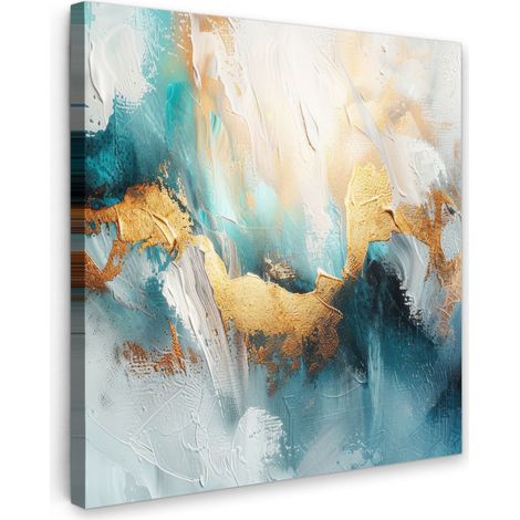 CUADRO EN LIENZO Abstracto - Arte - Oro - Azul Decoracion Pared Salon 20x20 cm