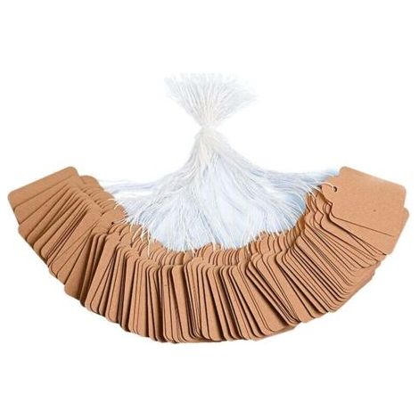 300 étiquettes en papier kraft (marron, 22 x 35 mm), étiquettes de prix vierges avec cordon, adaptées aux vêtements et aux emballages de cadeaux de mariage (1/4)
