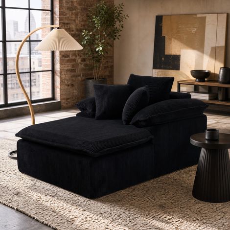 Divano reclinabile senza struttura in velluto a coste nero 177x122x92 cm OKWISH (1/5)