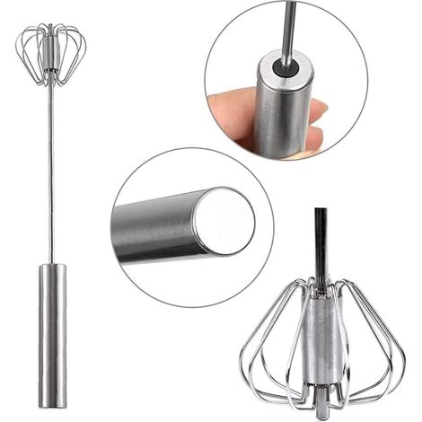 2 fruste per uova, frusta manuale multifunzionale semiautomatica in acciaio inossidabile, montalatte, frusta rotante per utensili da cucina (12 pollici + 10 pollici) (1/4)
