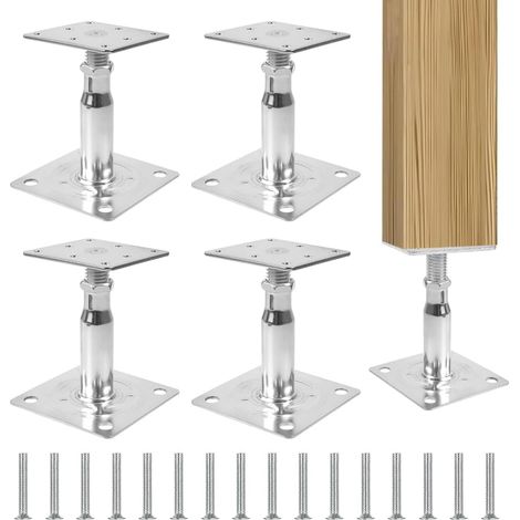 Lot de 4 supports de poteau réglables en hauteur - 100-150 mm - Galvanisé - À visser - Support de poteau réglable - Ancrage de poteau - Pied de soutien - Pied de sol pour clôture, carport (1/5)