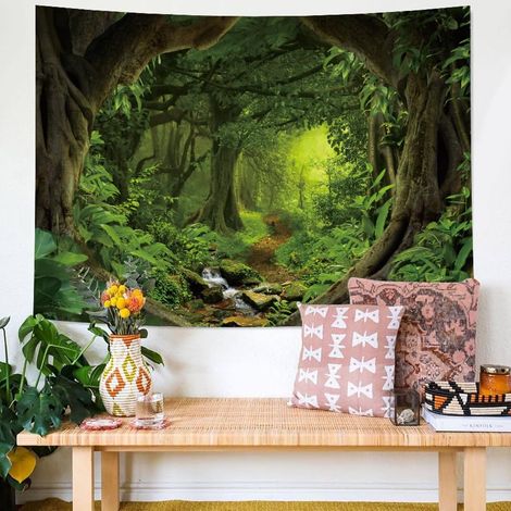 Künstlerischer Wandteppich mit Waldmotiv – ideal für Schlaf- und Wohnzimmer naturinspirierte Dekoration. (1/4)
