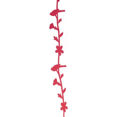 Ghirlanda primaverile in feltro rosa scuro con uccelli e fiori, 98 cm (1/4)