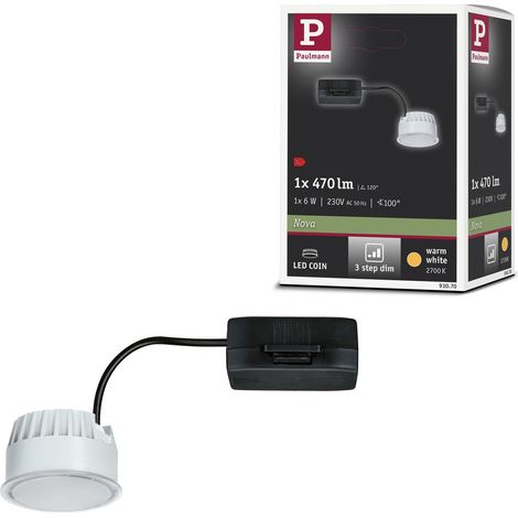 Nova spots encastrés LED Module Coin rond 3 niveaux d’intensité 50mm 6W 470lm 230V 2700K Satin rond gradable Spot plafond plastique (1/5)