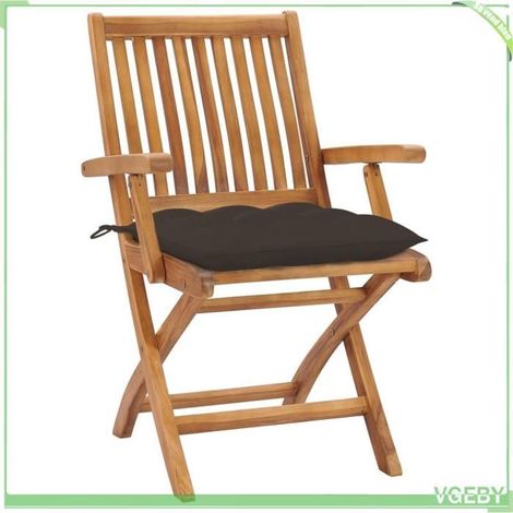 Chaise de jardin pliante - FAFEICY - 3072746 - Teck massif - Lot de 4 - Coussins taupe (1/5)