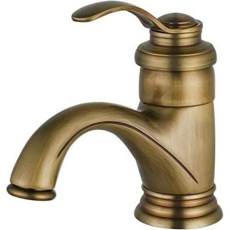 Antique Retro Bathroom Sink Mixer Tap, Nostalgic Brushed Brass Bathroom Faucet (1/4)