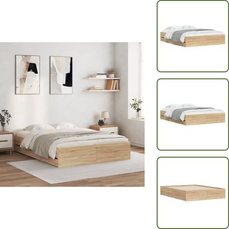 Bettgestell mit Schubladen Sonoma-Eiche 140x190cm Holzwerkstoff - Bettsofa - Holzbettrahmen - Doppelbett - Boxspringbett - Eiche Möbel (1/5)