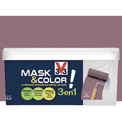 V33 – Peinture murale 3 en 1 bruyère 2,5 L – Finition mate – Rebouche fissures jusqu'à 3mm – Pour murs intérieurs et extérieurs (1/2)