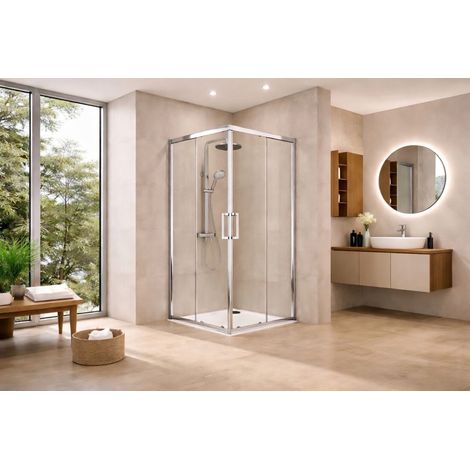 Box doccia angolare 80x120 cm con ante scorrevoli in cristallo temperato 6mm H 190cm LILIA - Cromato Lucido
