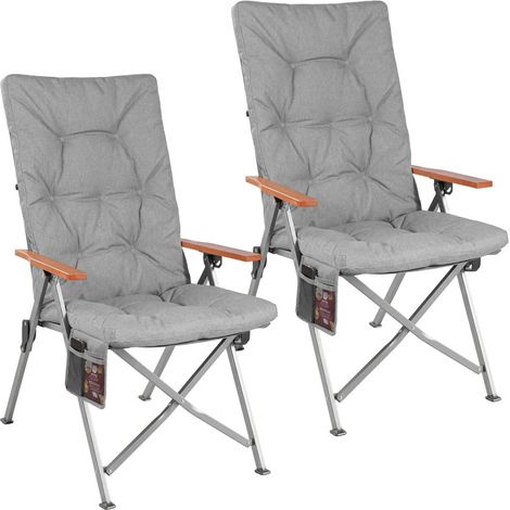 Homecall Campingstuhl Faltbar Hochlehner Luxus Klappstuhl mit 4,5cm Dicke Gepolstert, (150kg Belastbar mit 4 Positionen Verstellbar Angelstuhl, 2 St), für Garten Balkon Wohnmobil (hellgrau)