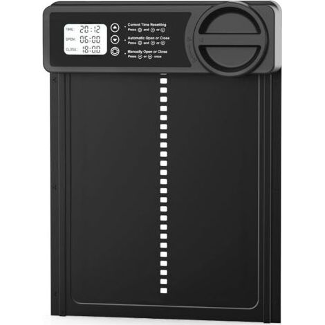 Porte de poulailler automatique avec minuterie/mode manuel, porte de poulailler Anti pincement Alliage d'aluminium Grand écran LCD programmable, avertissement de batterie faible (1/5)