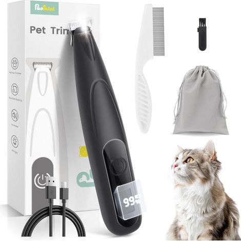 Tondeuse silencieuse pour chat avec écran LED, rechargeable de type C, ciseaux à griffes sans fil pour chat, tondeuse à cheveux Pro pour pattes, oreilles, visage, fesses (1/5)
