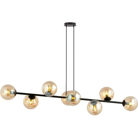 Lampada a Sospensione Rossi, Acciaio verniciato a polvere, Vetro, Nero, Ambra, 130x100x30 cm
