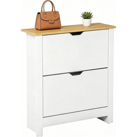 Mobile scarpiera stretto in truciolare E1 72 x 26 x 80 cm bianco e legno naturale (1/5)