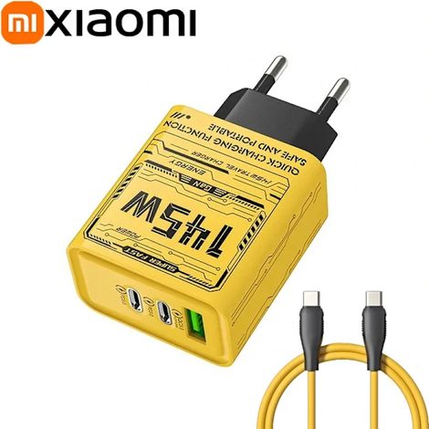 Chargeur mobile Xiaomi 145 W à charge ultra rapide, 3 ports PD USB, compatible UE/US, pour iPhone, Samsung et Huawei. Nouveau câble de charge UE/CC. (1/4)