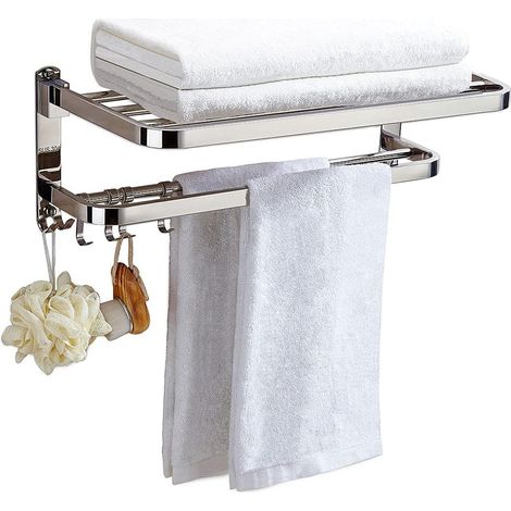 Porte-serviettes organisateur mural avec double porte-serviettes pour salle de bain, étagère de douche, en acier inoxydable 37 cm (1/5)