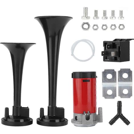 Trompette double pour voiture, 12 V CC, 130 dB, noire, de remplacement pour camping-cars, fourgonnettes, tracteurs, motos et véhicules tout-terrain.