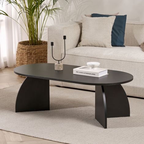 Tavolino da Salotto Nohaza, Forma Ovale, Materiale Piano in Legno Nobilitato, Colore Ripiano Nero, 120x60x40h cm Nero Frassinato (1/4)