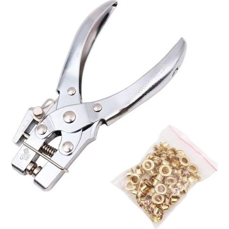 Lot de pinces à riveter à trou unique 5 mm avec rivets argentés pour papier, carton, cuir, ceinture, tissu, plastique fin (1/5)