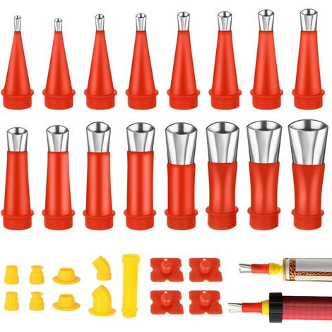 Buse Calfeutrage - Acier Inoxydable - 29 Pièces - Universel pour Pistolet à Mastic - Cuisine Salle de Bain - 16 Diamètres 5 à 30 mm - 6 Bases (1/5)