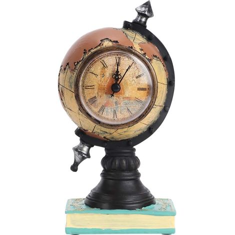 Horloge globe terrestre vintage en résine, mini-horloge globe terrestre décorative pour bureau, salon ou salon