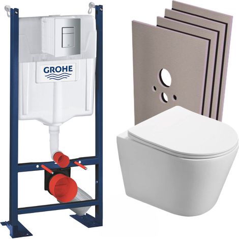Pack WC Bâti autoportant + WC sans bride SAT Infinitio + Abattant softclose + Plaque Chrome mat + Set habillage
