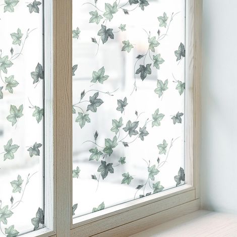 Fensterfolie 100x146 cm Sichtschutz Fenster Selbstklebend PVC Milchglas Dekorativ Dekorfolie Blickdicht Folie für Badezimmer Schlafzimmer Grüne Ranke