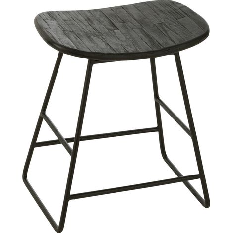 Tabouret rectangulaire en teck recyclé noir style industriel - Noir bois foncé naturel (1/5)