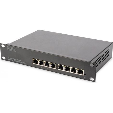 DIGITUS Gigabit Ethernet Switch - 10 pouces - 8 ports - géré L2+ - VLAN, Link Aggregation & Port Control - Noir