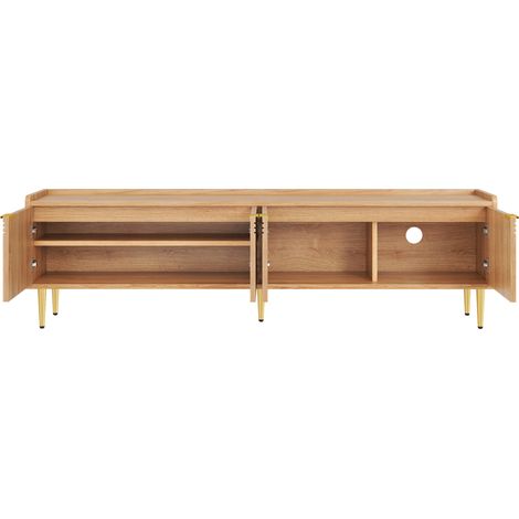 ELVMI Mobile TV con 3 Ante e Passacavi, Maniglie e Gambe Dorate, per Soggiorno, in MDF, 170 × 35 × 47.5 cm, Naturale (1/5)