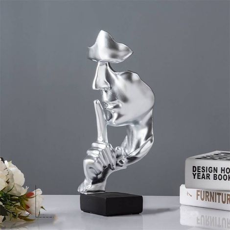 Silence is Golden Statue, Resin Abstract Sculpture Modern Art Figurines Silent Men Statues Carving Sculptures(silver) (1/4)