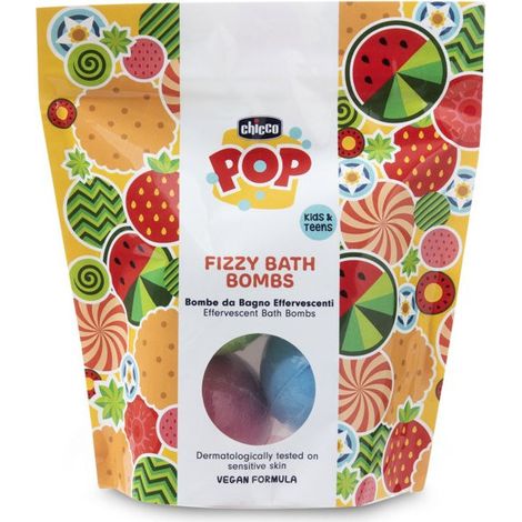 Chicco Pop Fizzy Badebomben 3 Stk - Vanille Wrap, Erdbeer Candy, Wassermelone Splash