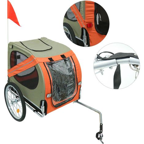 Remorque vélo pour Chien Pliable,Chariot Animal Compagnie,Vélo,137 x 73 x 90cm,Noir rougeâtre,orange (1/5)