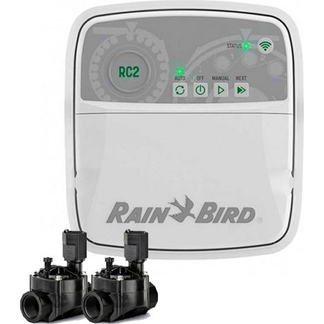 Programmatore automatico di irrigazione Wifi RC2 4 zone interne Rain Bird + 2 Elettrovalvole 100HV 24V da 1''
