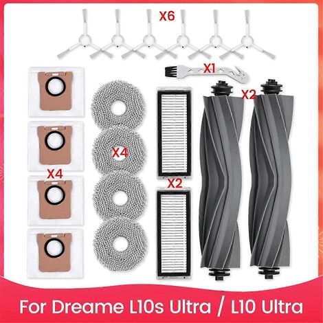 Kit de pièces de rechange pour aspirateur robot L10s Ultra / L10 Ultra : brosse principale latérale, filtre HEPA et chiffon de nettoyage. (1/5)